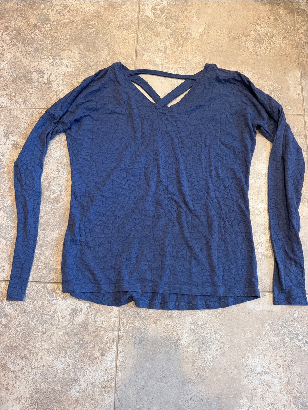 Beyond Yoga Navy Long Sleeve V-Neck Top with Crisscross Back